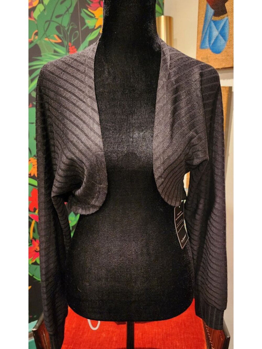 NEW Ivicoer Open-Front Black Knit Shrug Cardigan Medium Lightweight Ribbed